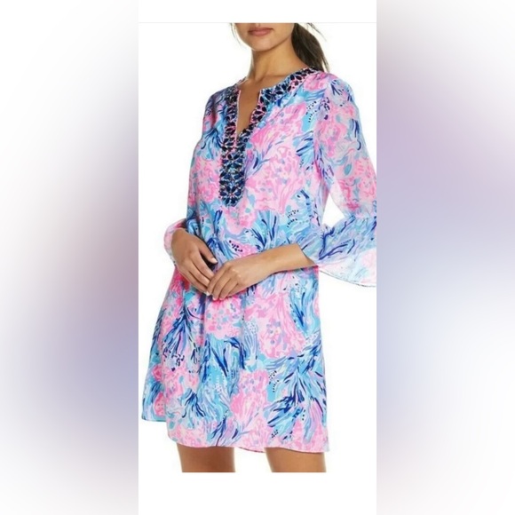 NWT Lilly Pulitzer Elenora Silk Dress Periwinkle Purple Fan Sea Pants 💥RARE 💥 - Picture 6 of 8